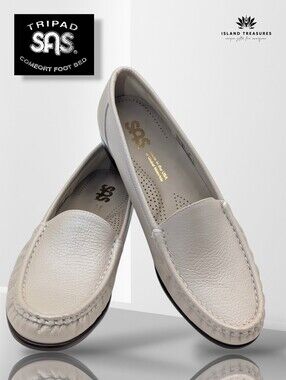 SAS Tripad Sz 9N Genuine Peppeled Slip-On Grey Leather Comfort Moccasin Loafers